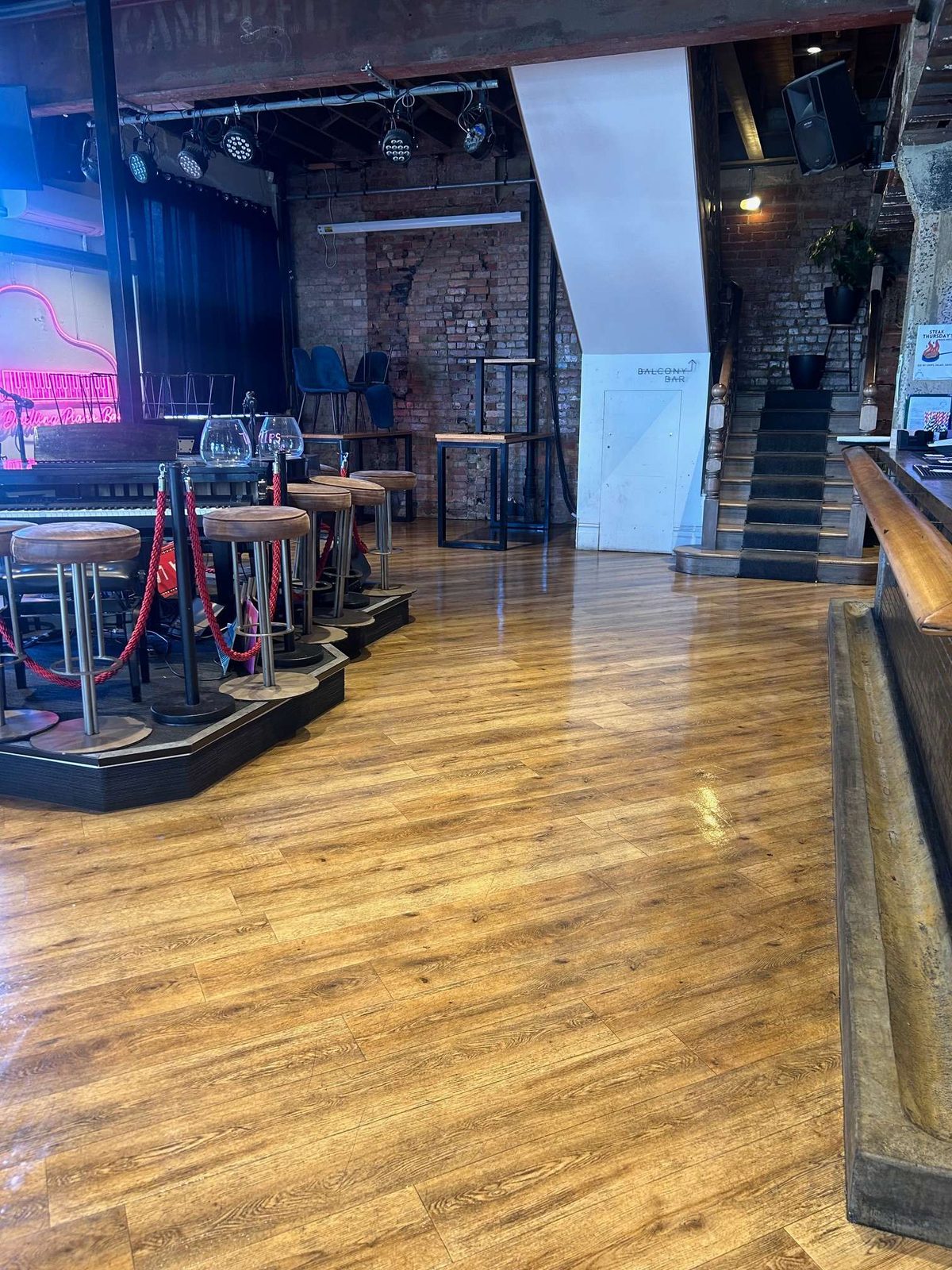 Restaurant dining room cleaned before service